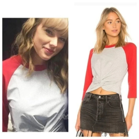 Alexander Wang Tops - NEW ALEXANDER WANG Twisted Baseball Tee Grey Red Twist Front Shirt 3/4 M